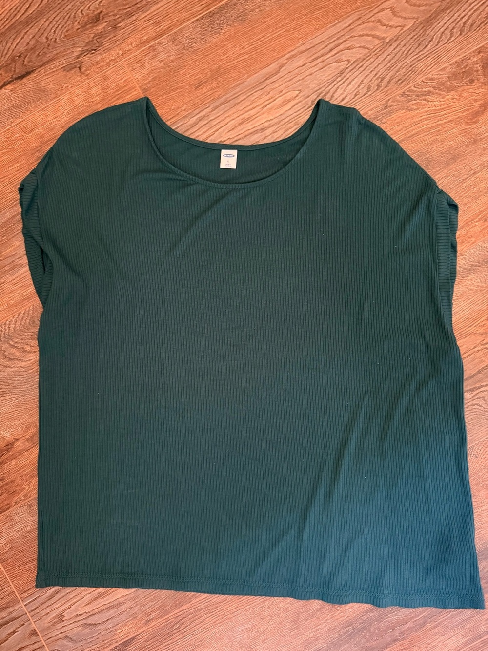 Old Navy Dark Green Ribbed Cap-Sleeve Tee